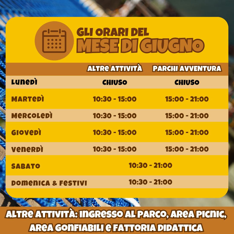 orario giugno parco catone adventure