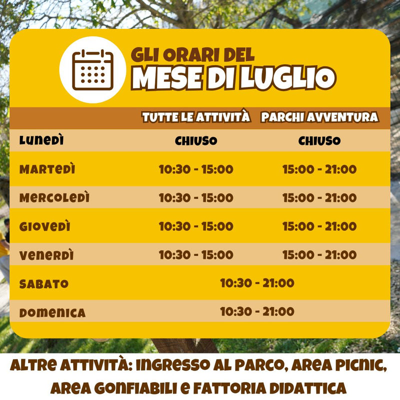 orario luglio parco catone adventure